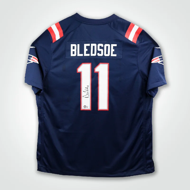 Custom soccer jersey for custom graphics and designs-Drew Bledsoe Signed Patriots Nike Game Football Jersey