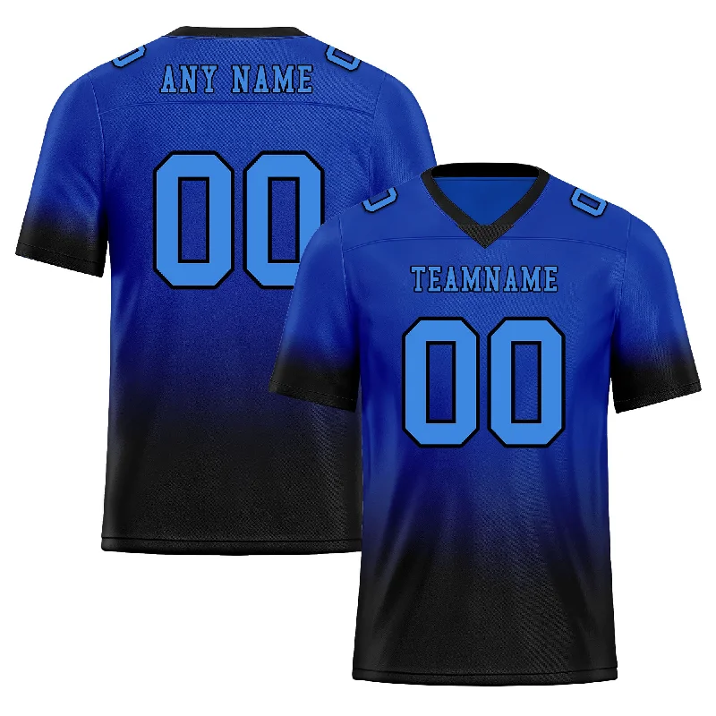 Custom soccer jersey with fully customized designs-Custom Black Blue Fade Fashion Personalized Authentic Football Jersey FBJ02-D06102