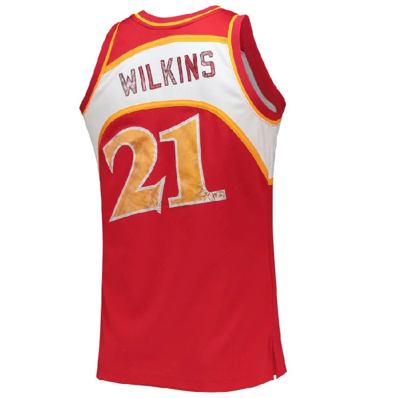 Basketball jersey with bold logos and vibrant color schemes-A.Hawks #21 Dominique Wilkins Mitchell & Ness 1996-97 Hardwood Classics 75th Anniversary Diamond Swingman Jersey Red Stitched American Basketball Jersey