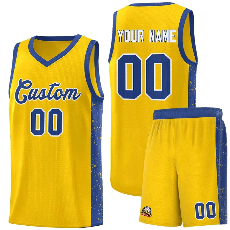 High-quality basketball jersey for youth leagues-Custom Gold Royal-White Side Splash Sports Uniform Basketball Jersey