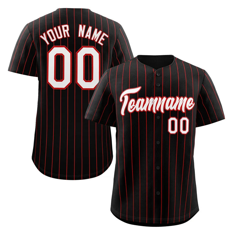 Custom home or away baseball jersey for teams-Custom Black White-Red Stripe Fashion Authentic Baseball Jersey