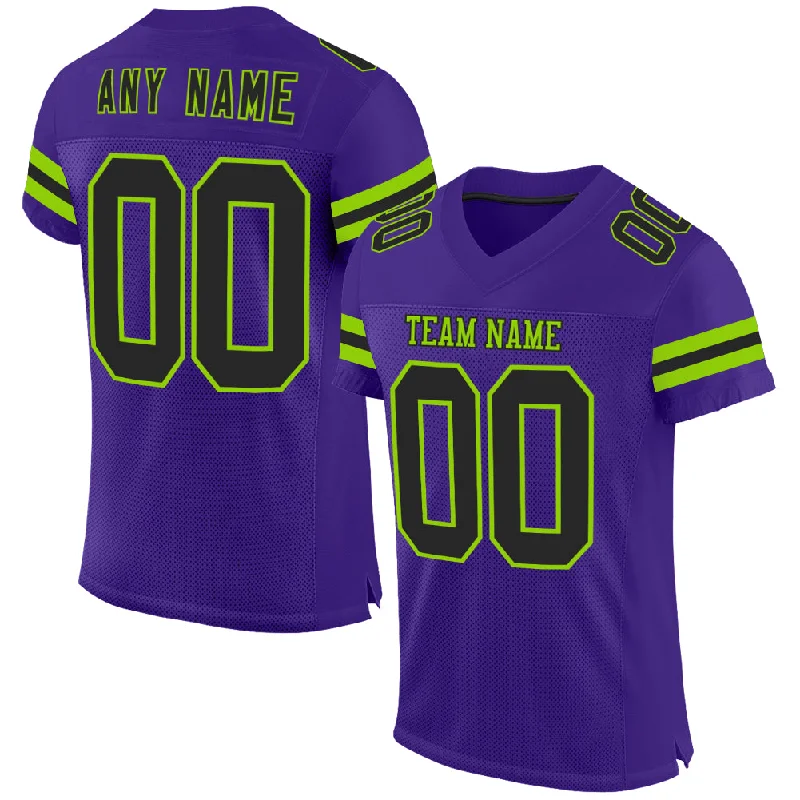 Personalized soccer jersey for professional fan clubs-Custom Purple Black-Neon Green Mesh Authentic Football Jersey