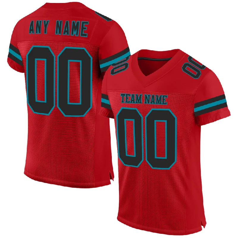 Custom soccer jersey for charity matches-Custom Red Black-Teal Mesh Authentic Football Jersey