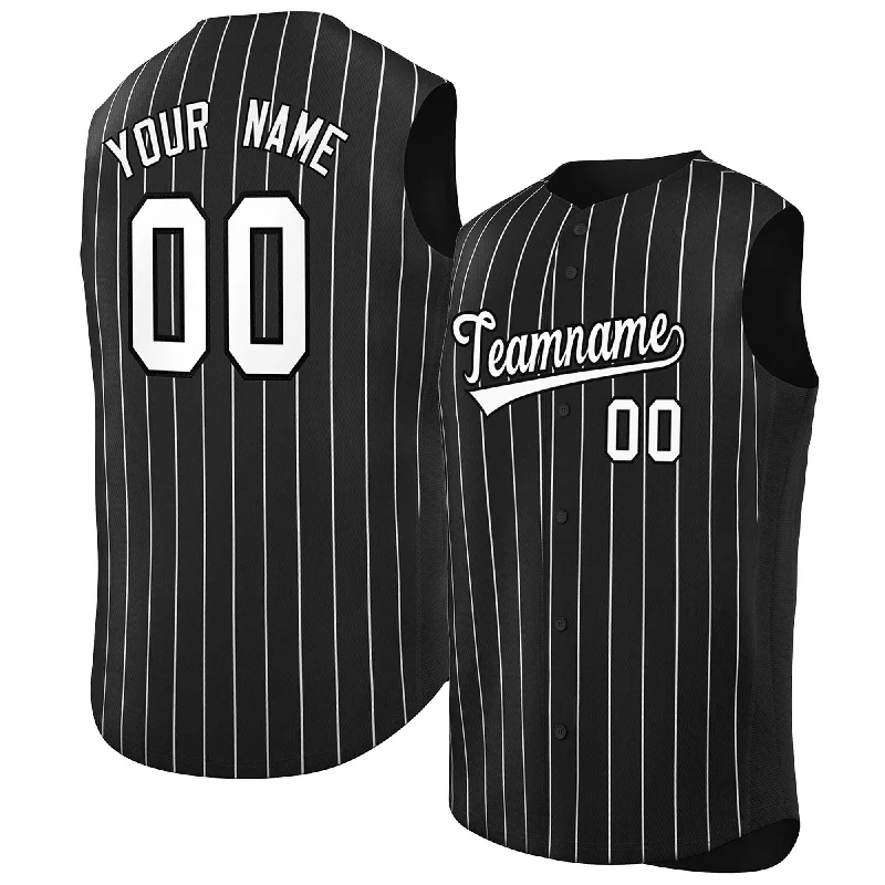 Baseball jersey with performance fabric for speed and agility-Custom Black White-Black Sleeveless Stripe Fashion Baseball Jersey