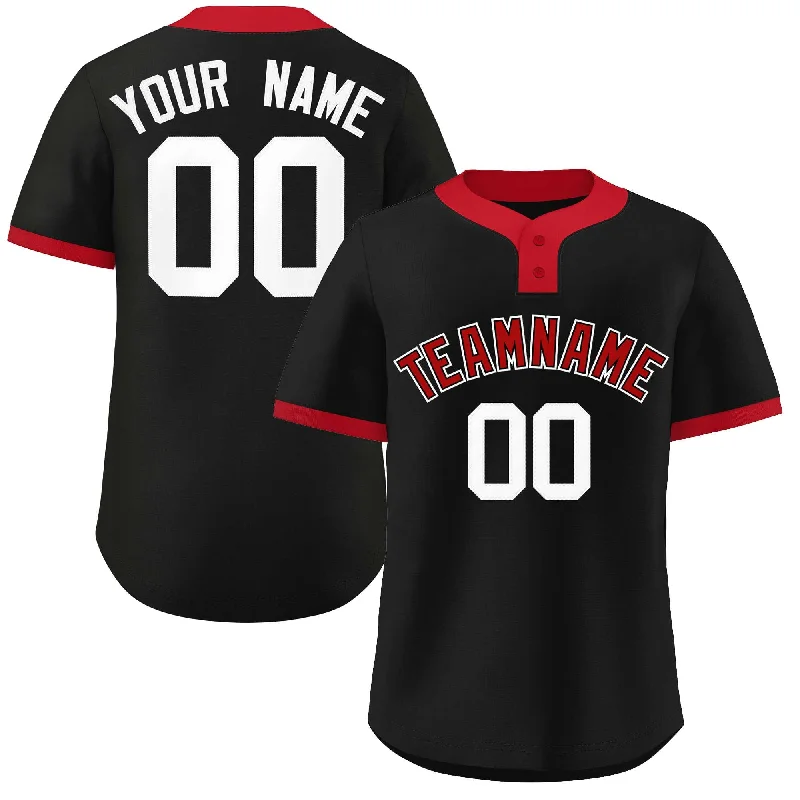 Personalized baseball jersey with unique collar styles-Custom Black Red-White Classic Style Authentic Two-Button Baseball Jersey