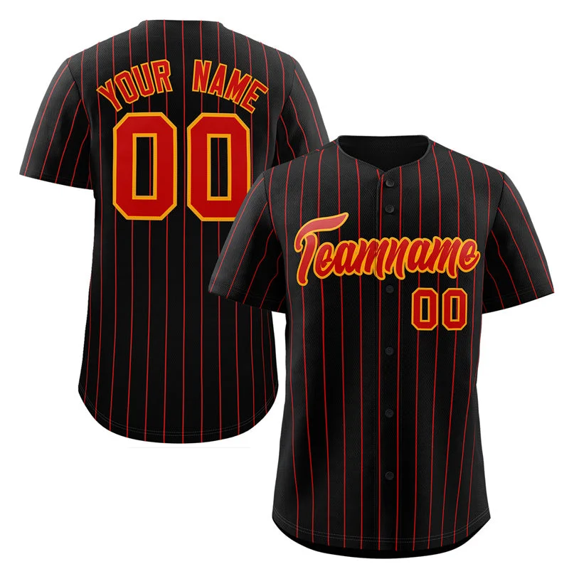 Team baseball jersey with extra padding for protection-Custom Black Red-Orange Stripe Fashion Authentic Baseball Jersey