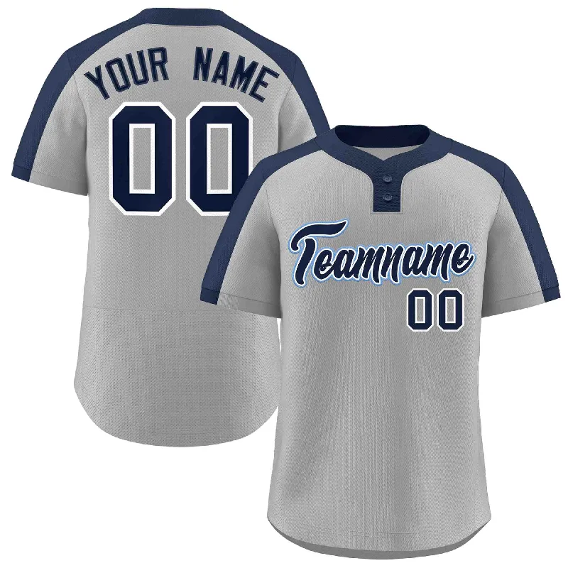 Baseball jersey with contrast trims and piping for style-Custom Gray Navy-White Classic Style Authentic Two-Button Baseball Jersey