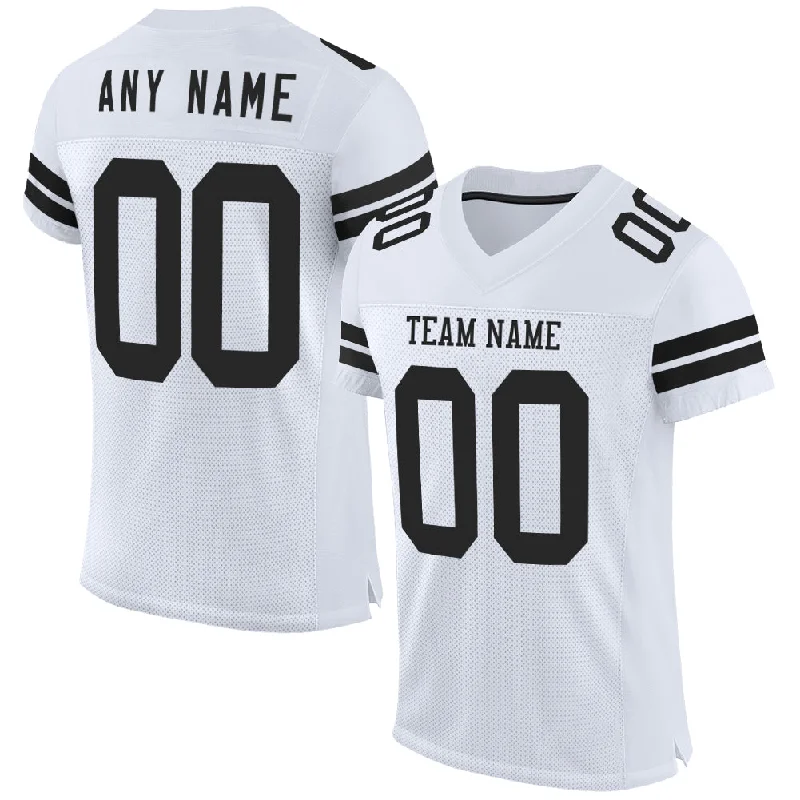 Soccer jersey with lightweight design for optimal performance-Custom White Black Mesh Authentic Football Jersey