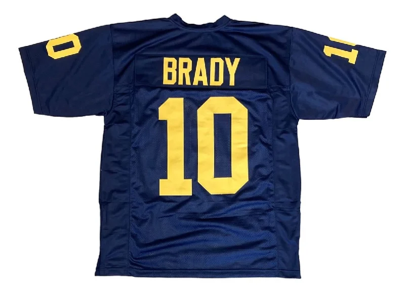 Personalized soccer jersey for professional fan clubs-Tom Brady Michigan Blue Football Jersey