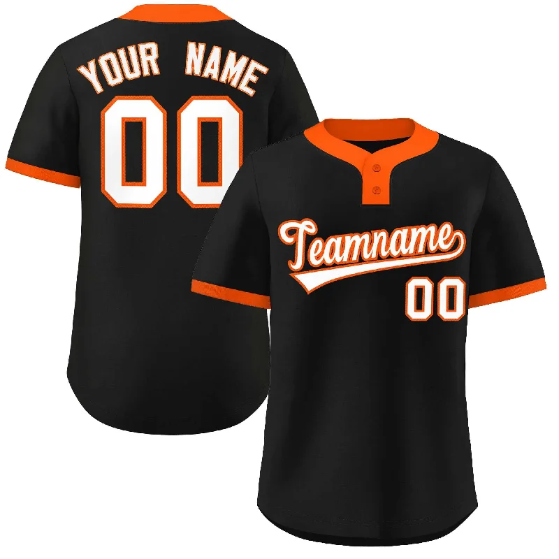 Custom baseball jersey for amateur leagues-Custom Black White-Orange Classic Style Authentic Two-Button Baseball Jersey