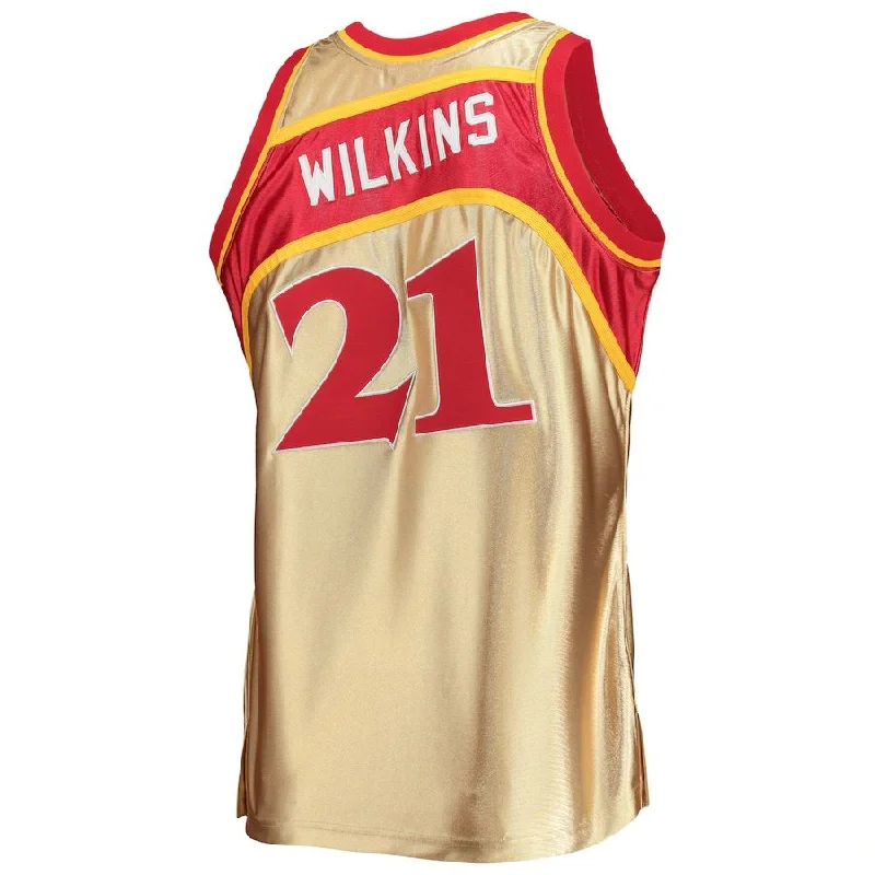 Authentic basketball jersey for fans-A.Hawks #21 Dominique Wilkins Mitchell & Ness 75th Anniversary 1986-87 Hardwood Classics Swingman Jersey Gold Stitched American Basketball Jersey