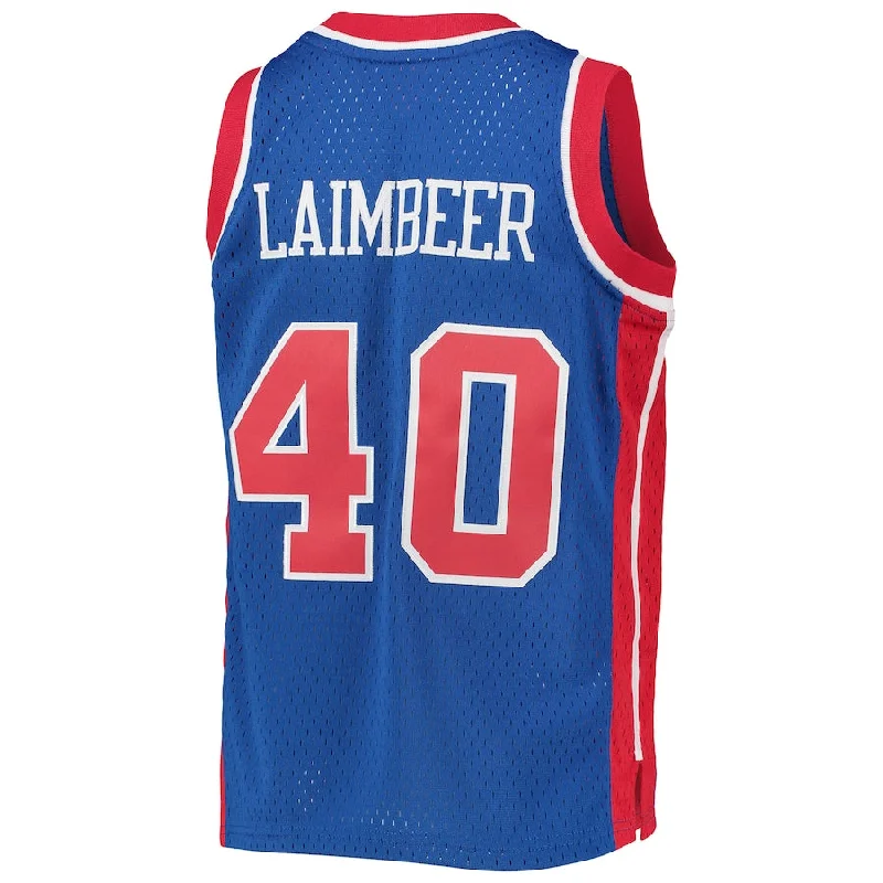 Personalized basketball jersey with name and number-D.Pistons #40 Bill Laimbeer Mitchell & Ness 1988-89 Hardwood Classics Swingman Jersey Blue Stitched American Basketball Jersey