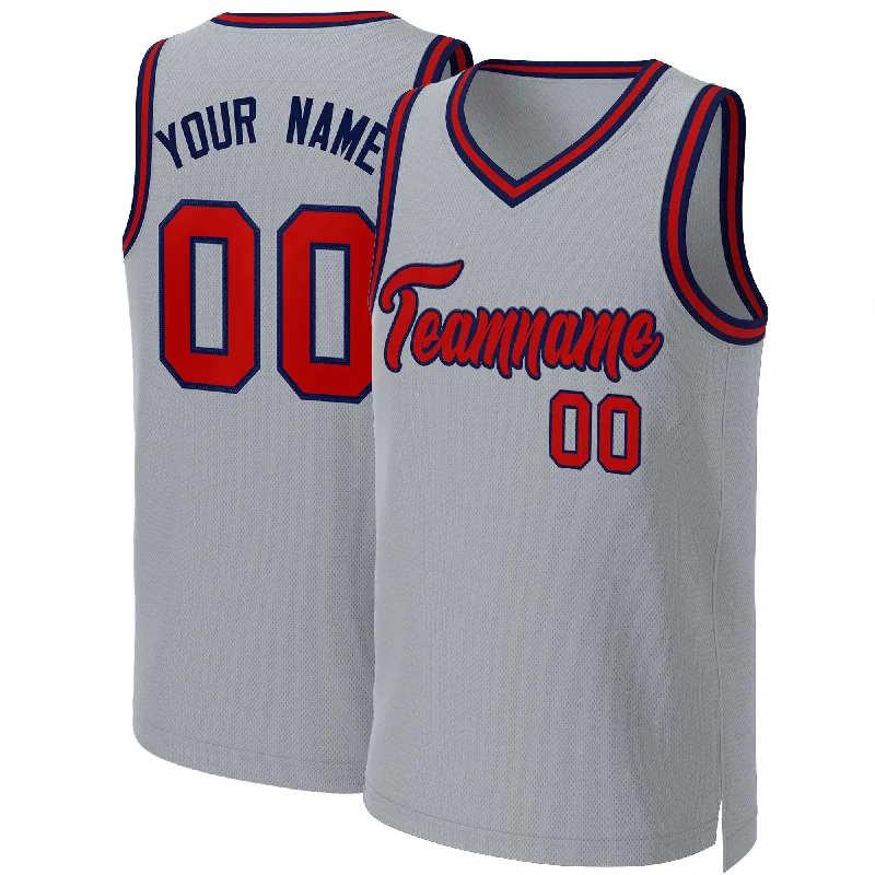 Basketball jersey with contrast trim and piping for style-Custom Gray Red-Navy Classic Tops Basketball Jersey