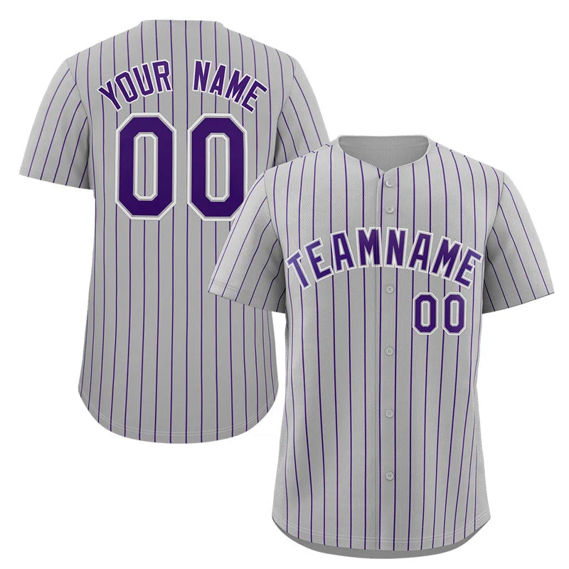 Custom baseball jersey with embroidered patches-Custom Gray Purple-White Stripe Fashion Authentic Baseball Jersey