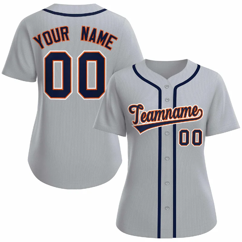 Custom baseball jerseys for corporate teams-Custom Gray Navy Orange Classic Style Baseball Jersey for Women