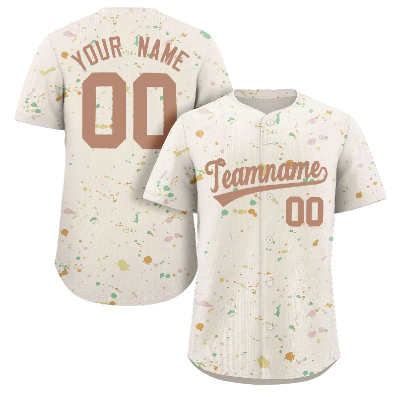 Lightweight baseball jersey for summer games-Custom Cream Brown-White Splash Graffiti Pattern Authentic Baseball Jersey