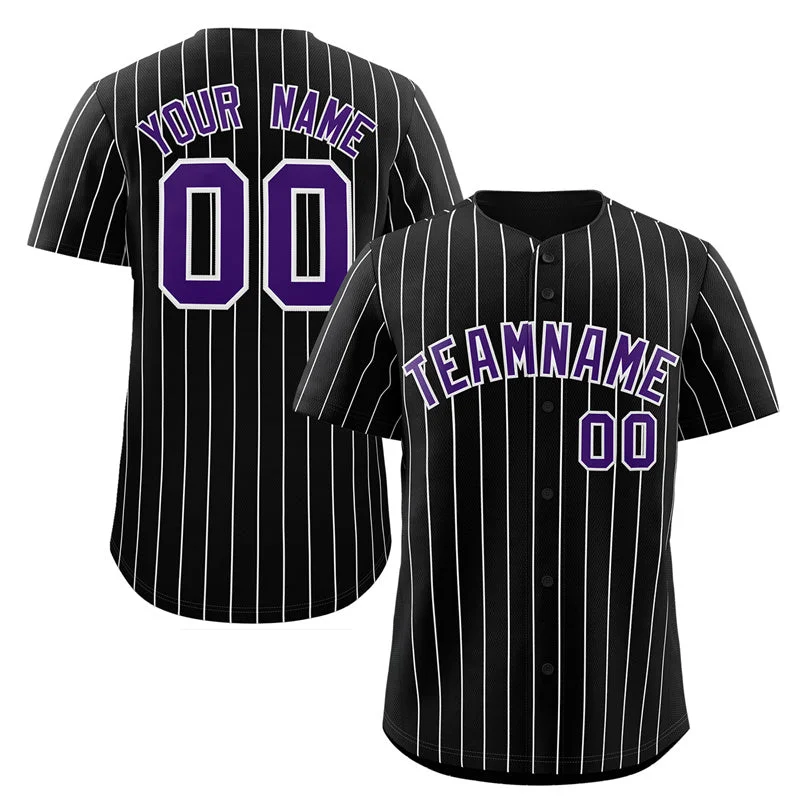 Baseball jersey for youth leagues and tournaments-Custom Black Purple-White Stripe Fashion Authentic Baseball Jersey