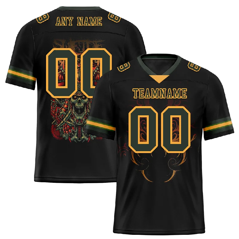 Custom soccer jersey with sponsor logos-Custom Black Skull Fashion Green Personalized Authentic Football Jersey FBJ02-bc0fbbe