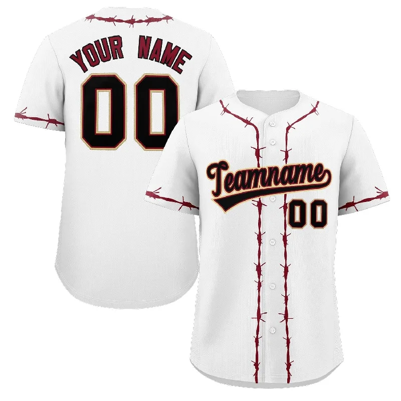 Baseball jersey for team merchandise-Custom White Crimson Thorns Ribbed Classic Style Authentic Baseball Jersey