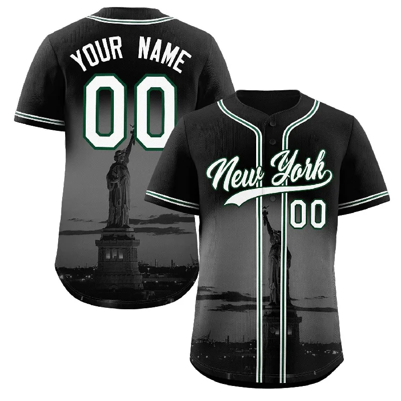 Personalized baseball jersey with name and number-Custom Black White-Green New York City Connect Baseball Jersey