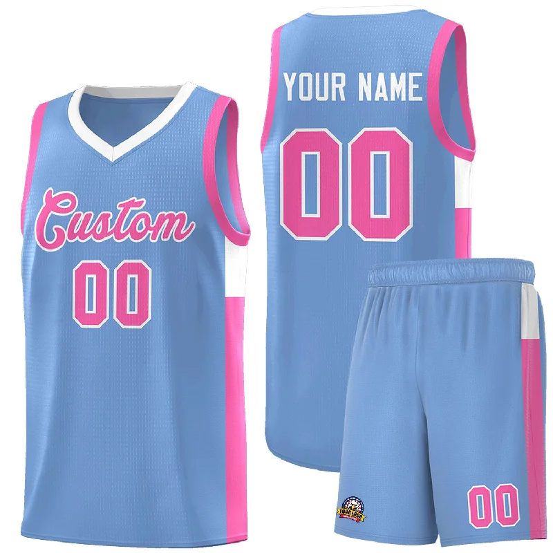 Custom basketball jersey with sublimated graphics-Custom Lt Blue Pink-White Side Two-Tone Classic Sports Uniform Basketball Jersey