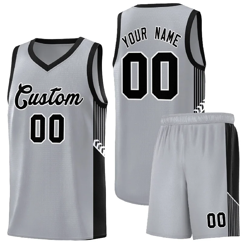 Custom basketball jersey with quick-dry material-Custom Gray Black-White Side Stripe Fashion Sports Uniform Basketball Jersey