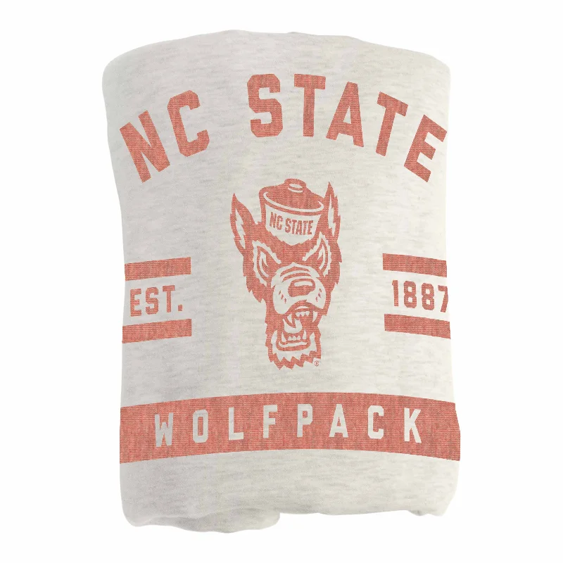 Personalized team door mats for front doors-NC State Oatmeal Sweatshirt Blanket