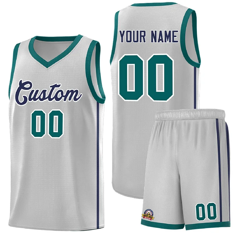 Basketball jersey with vented side panels for comfort-Custom Gray Navy-White Side Two Bars Sports Uniform Basketball Jersey