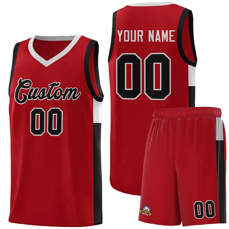 Basketball jersey with mesh side panels for airflow-Custom Red Black-Gray Side Two-Tone Classic Sports Uniform Basketball Jersey