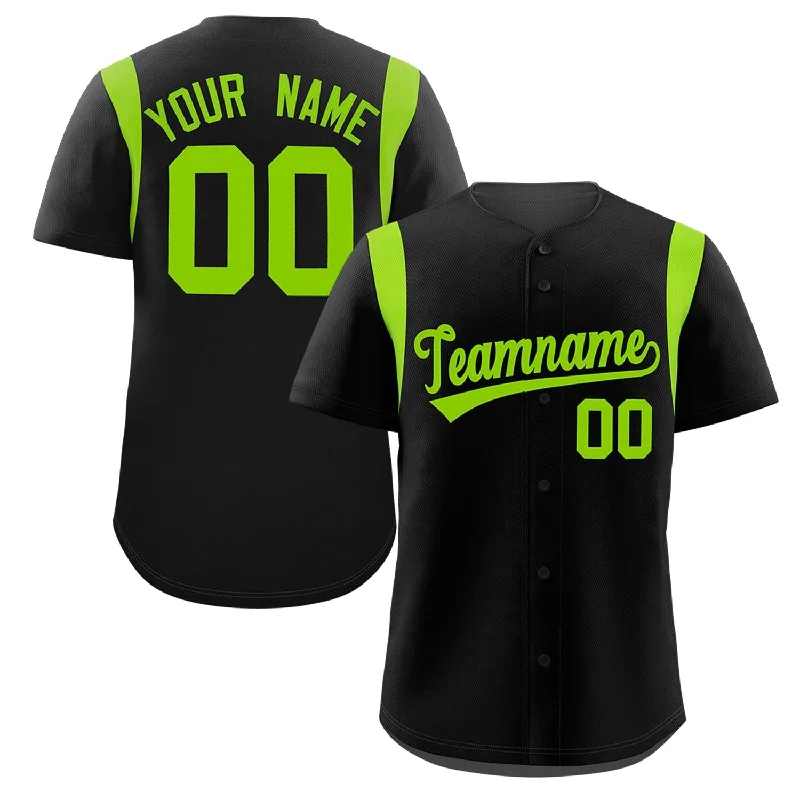 Baseball jersey with retro color schemes for nostalgia-Custom Black Neon Green Classic Style Personalized Full Button Authentic Baseball Jersey