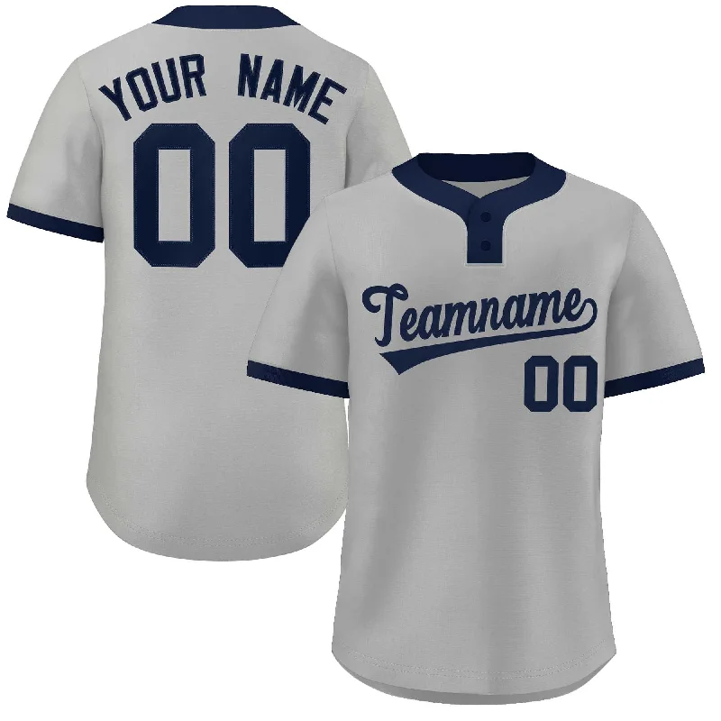 Baseball jersey for fan meetups with team pride-Custom Gray Navy Classic Style Authentic Two-Button Baseball Jersey