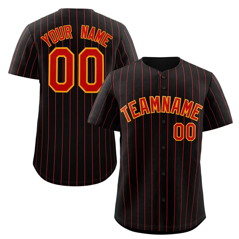 Custom baseball jersey with lightweight, flexible material-Custom Black Red-Orange Stripe Fashion Authentic Baseball Jersey