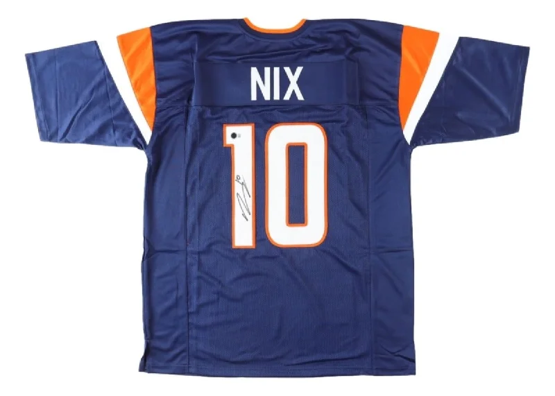 Personalized soccer jersey for gift items and fan merchandise-Bo Nix Denver Signed Alternate Blue Football Jersey BAS