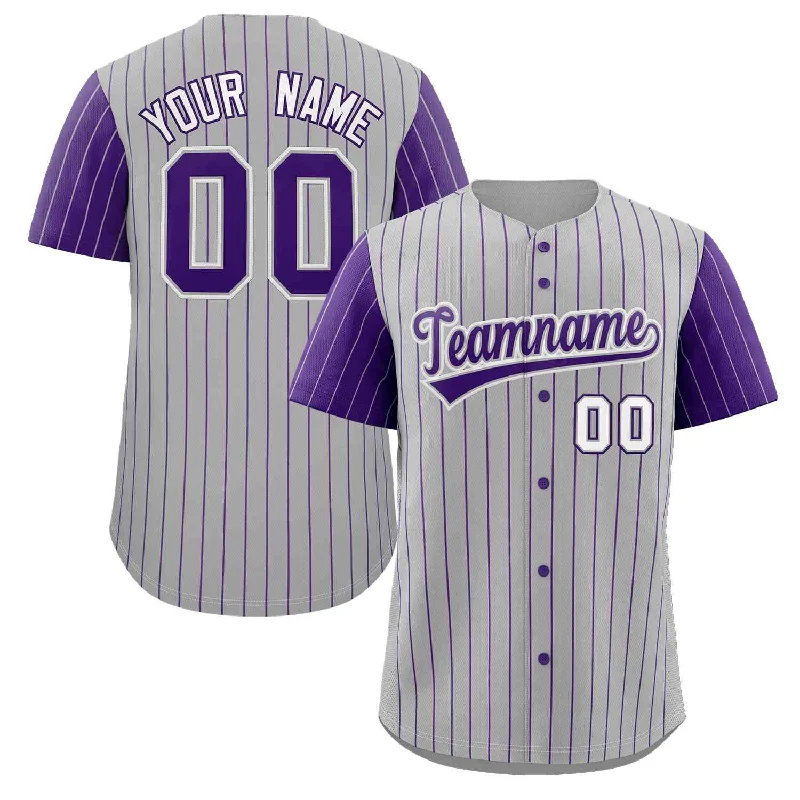 Custom baseball jersey for club teams and amateur leagues-Custom Gray Purple-White Stripe Fashion Raglan Sleeves Authentic Baseball Jersey