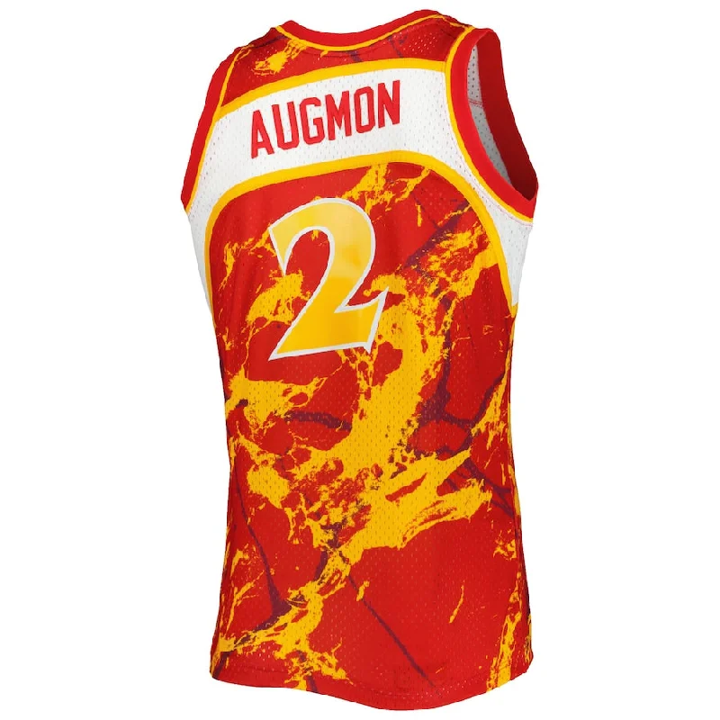 Personalized basketball jersey with custom patches-A.Hawks #2 Stacey Augmon Mitchell & Ness 1991-92 Hardwood Classics Marble Swingman Jersey Red Stitched American Basketball Jersey