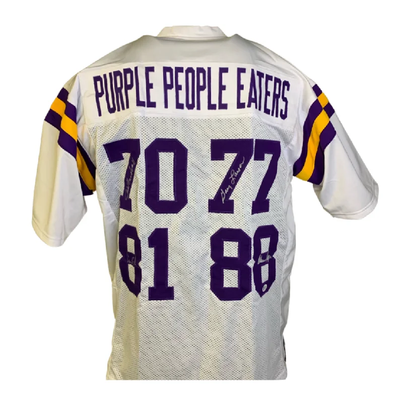 Custom soccer jersey for tournament teams-Purple People Eaters Signed Custom White Football Jersey