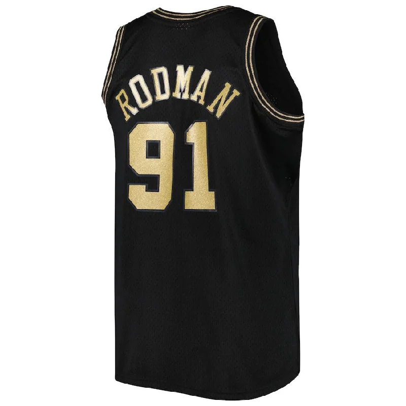 Basketball jersey with adjustable neck design for comfort-C.Bulls #91 Dennis Rodman Mitchell & Ness Team Big & Tall Hardwood Classics 1997-98 Swingman Jersey Black Stitched American Basketball Jersey