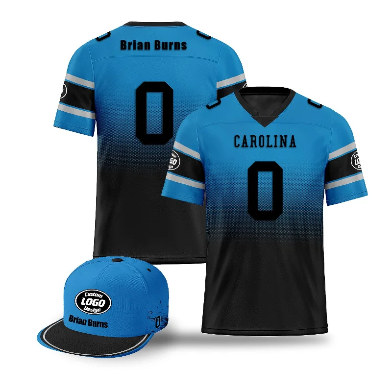 Soccer jersey with breathable fabric for comfort-Custom Blue Black Carolina Football Jersey and Hat Combo Offer Personalized Combo ZH-D020326-5