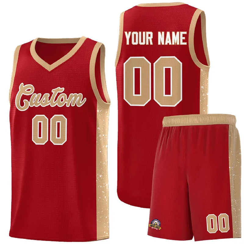 Custom-fit basketball jerseys for men and women-Custom Red Old Gold-White Side Splash Sports Uniform Basketball Jersey