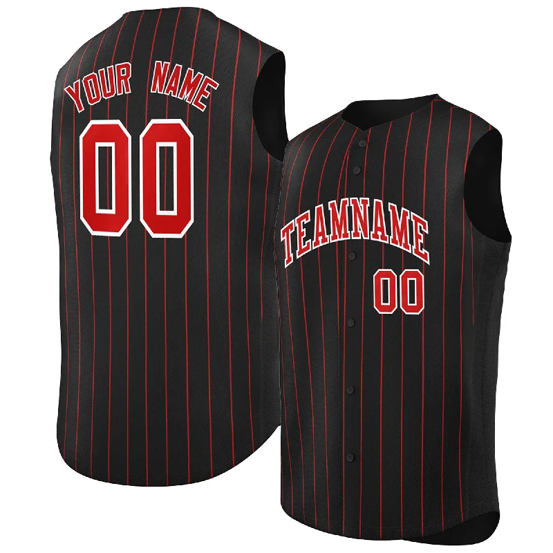 Custom baseball jersey for charity sports events-Custom Black Red-White Sleeveless Stripe Fashion Baseball Jersey