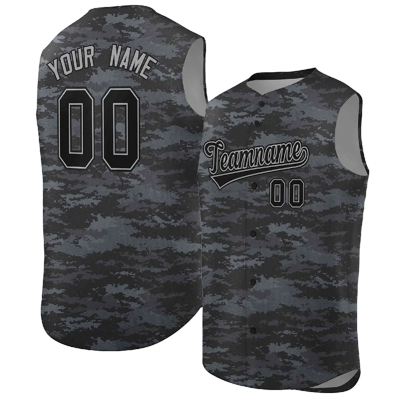 Custom baseball jerseys for corporate teams-Custom Gray Black Camo Fashion Authentic Sleeveless Baseball Jersey