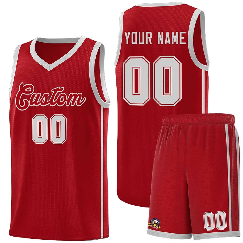 Personalized basketball jersey with custom patches-Custom Red Gray Side Two Bars Sports Uniform Basketball Jersey