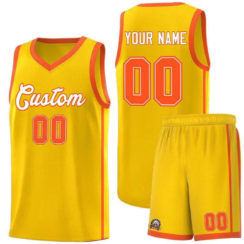 Custom basketball jersey with mesh panels for breathability-Custom Gold White-Orange Side Two Bars Sports Uniform Basketball Jersey