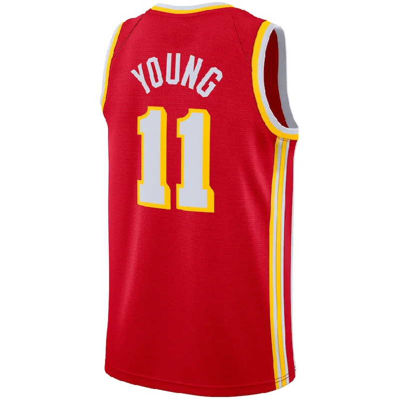 Basketball jersey with custom patches and logos-A.Hawks #11 Trae Young 2020-21 Swingman Jersey Icon Edition Red Stitched American Basketball Jersey