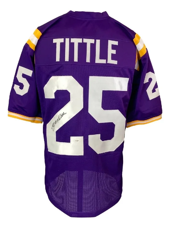 Custom soccer jersey for teams-YA Tittle LSU Signed Purple College Football Jersey JSA Hologram