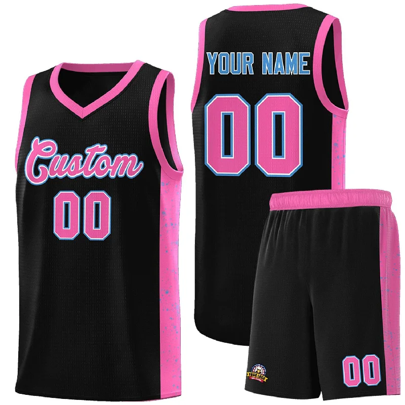 Custom basketball jersey for kids with vibrant designs-Custom Black Pink-White Side Splash Sports Uniform Basketball Jersey