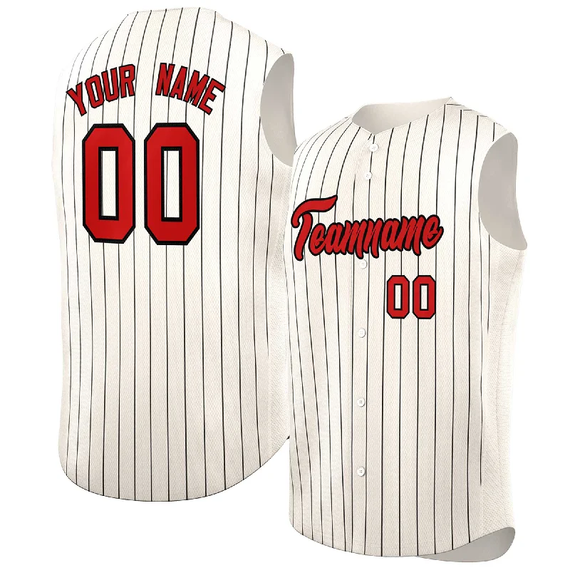 Baseball jersey with custom fabric for comfort-Custom Cream Red-Black Sleeveless Stripe Fashion Baseball Jersey