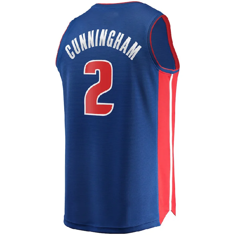 Basketball jersey with bold logos and vibrant color schemes-D.Pistons #2 Cade Cunningham Fanatics Branded 2021 Draft First Round Pick Fast Break Replica Jersey Blue Icon Edition Stitched American Basketball Jersey