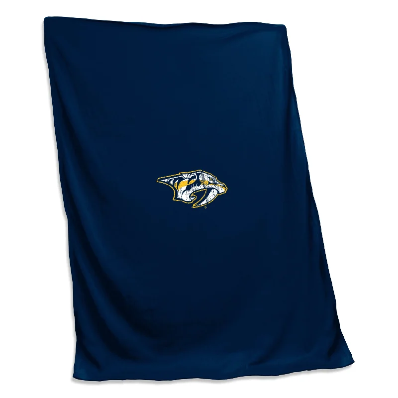 Personalized team duvet covers for fans-Nashville Predators Navy Screened Sweatshirt Blanket