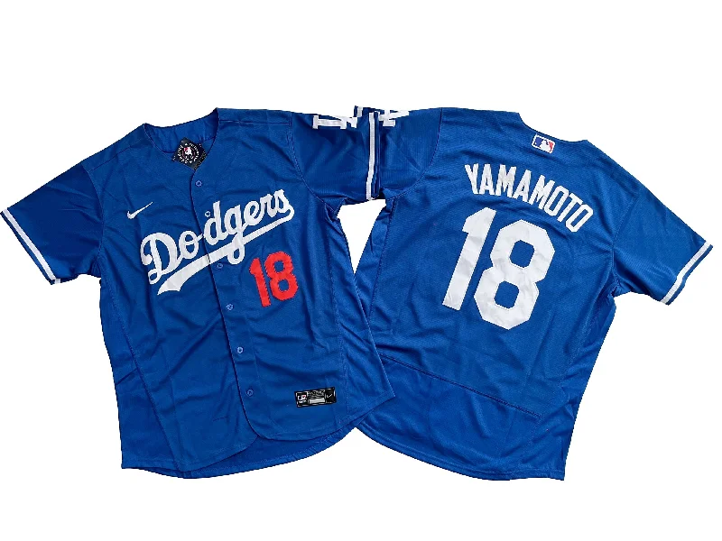 Classic baseball jersey with modern design details-Los Angeles Dodgers #18 Yoshinobu Yamamoto Flexbase  Royal Blue Jersey